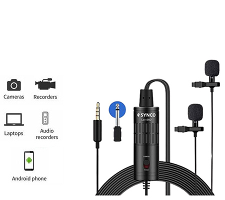 SYNCO Lav S6D Dual Lavalier Microphone for Camera Smartphone Laptop