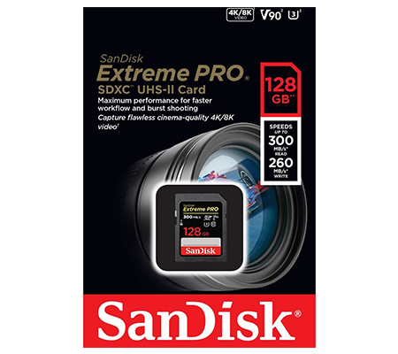 SanDisk SDXC Extreme Pro 128GB UHS-II V90 (Read 300MB/s and Write 260MB/s)