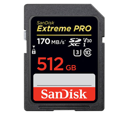 SanDisk SDXC Extreme Pro 512GB UHS-I V30 (Read 170MB/s and Write 90MB/s)